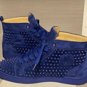 Christian Louboutin Louis Spikes Veau Velours Atlantic Blue Size: 42 / Mens 9